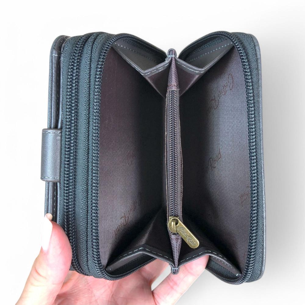 Medium GREY Cotton Road PU Leather Wallet with CLIP ope notes