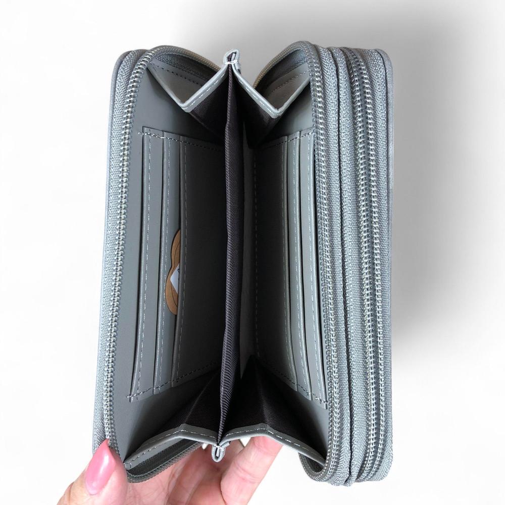 Medium GREY Cotton Road PU Leather Wallet with EMBROIDERED PROTEA