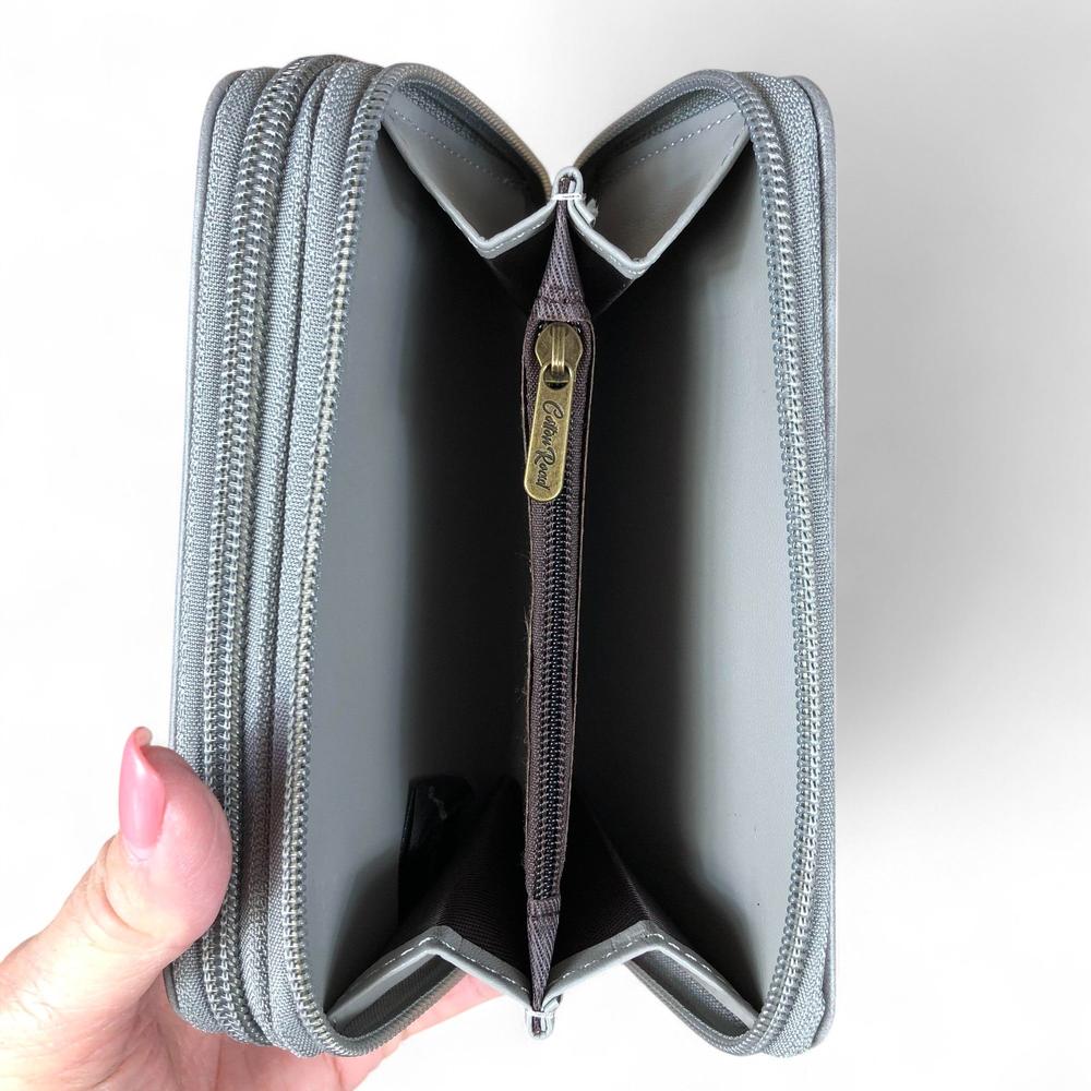 Medium GREY Cotton Road PU Leather Wallet with EMBROIDERED PROTEA