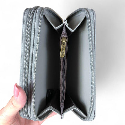 Medium GREY Cotton Road PU Leather Wallet with EMBROIDERED PROTEA