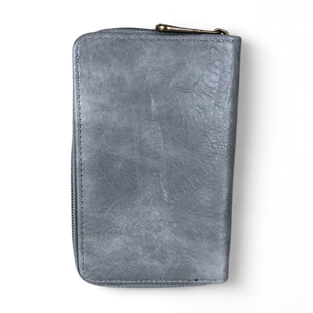 Medium GREY Cotton Road PU Leather Wallet with EMBROIDERED PROTEA
