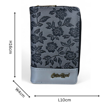 Medium GREY PU Leather Cotton Road Wallet with FLORAL Panel