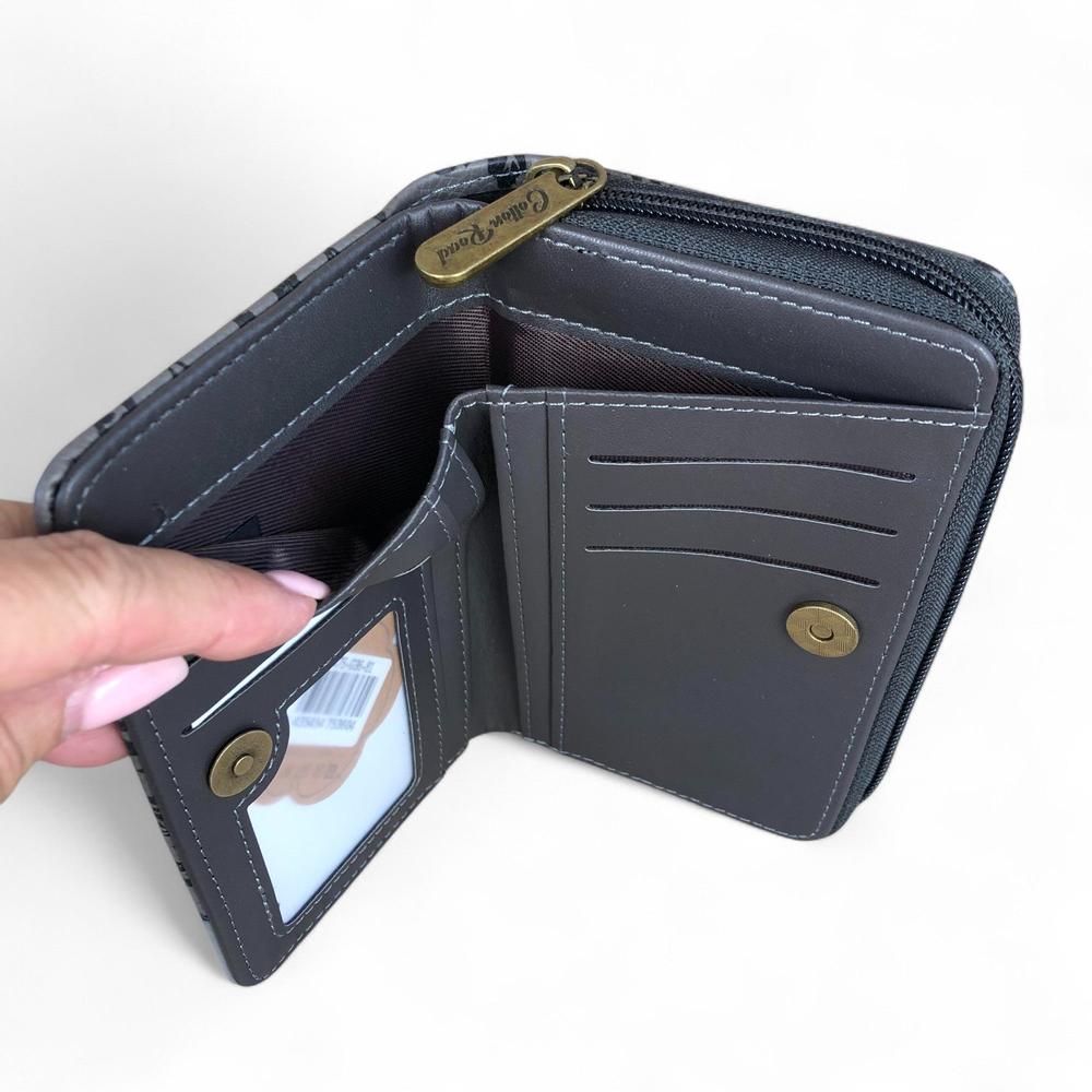 Medium GREY PU Leather Cotton Road Wallet with FLORAL Panel