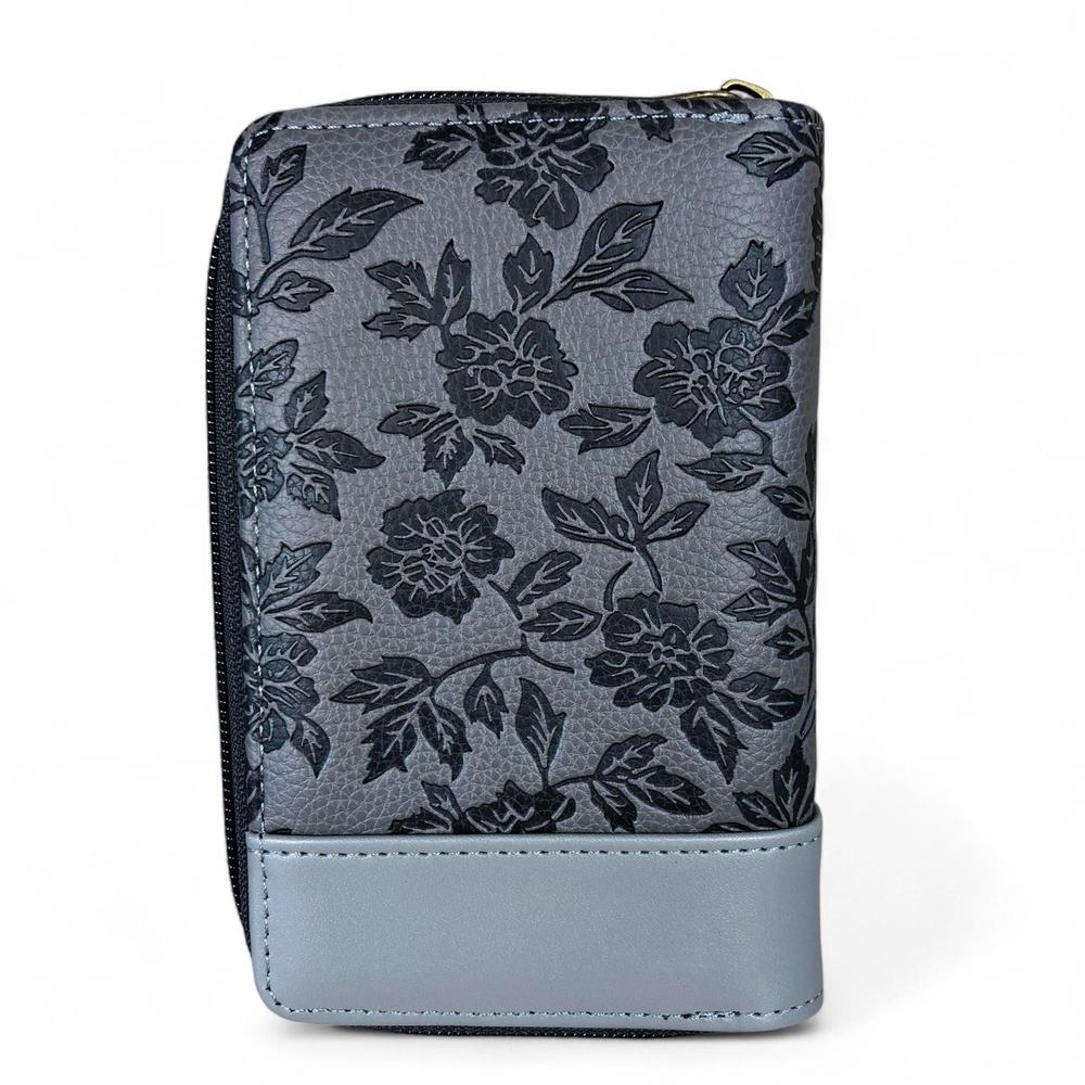 Medium GREY PU Leather Cotton Road Wallet with FLORAL Panel