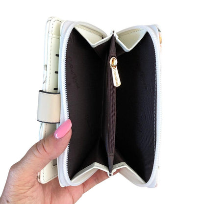 Medium IVORY FLORAL PU Leather Cotton Road Wallet
