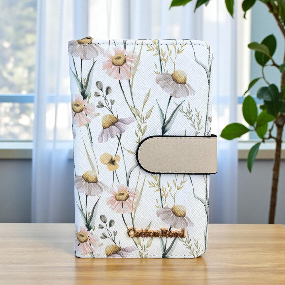 Medium IVORY FLORAL PU Leather Cotton Road Wallet