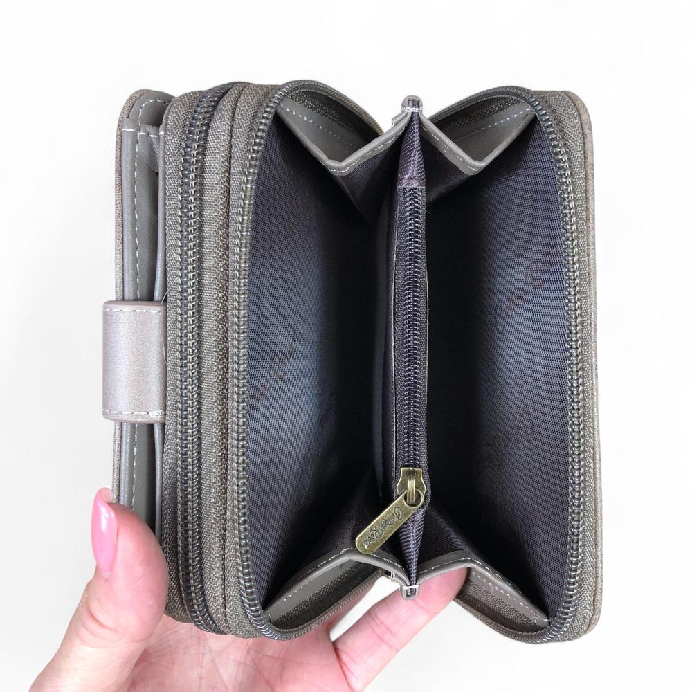 Medium KHAKI BROWN Cotton Road PU Leather Wallet with CLIP
