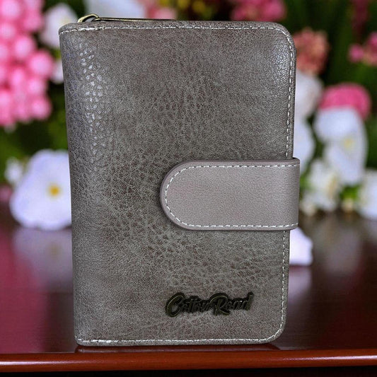 Medium KHAKI BROWN Cotton Road PU Leather Wallet with CLIP