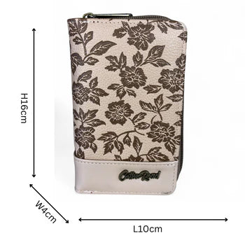 Medium KHAKI PU Leather Cotton Road Wallet with FLORAL Panel