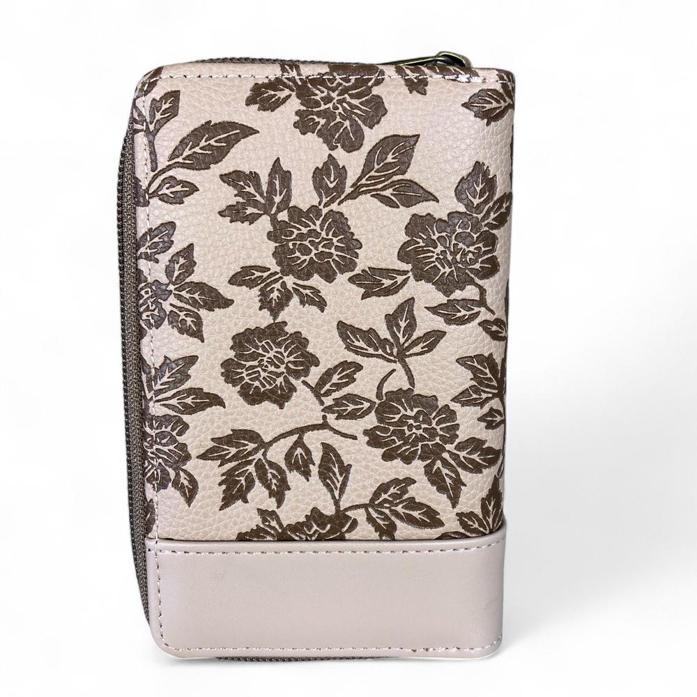 Medium KHAKI PU Leather Cotton Road Wallet with FLORAL Panel
