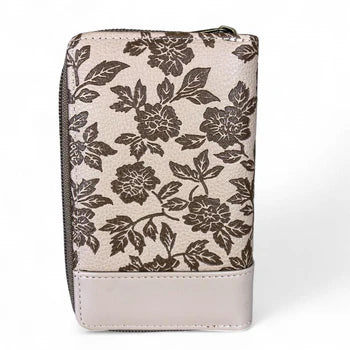 Medium KHAKI PU Leather Cotton Road Wallet with FLORAL Panel