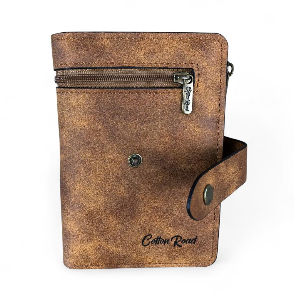 Medium KHAKI PU Leather Cotton Road Wallet with OUTSIDE ZIP Pocket