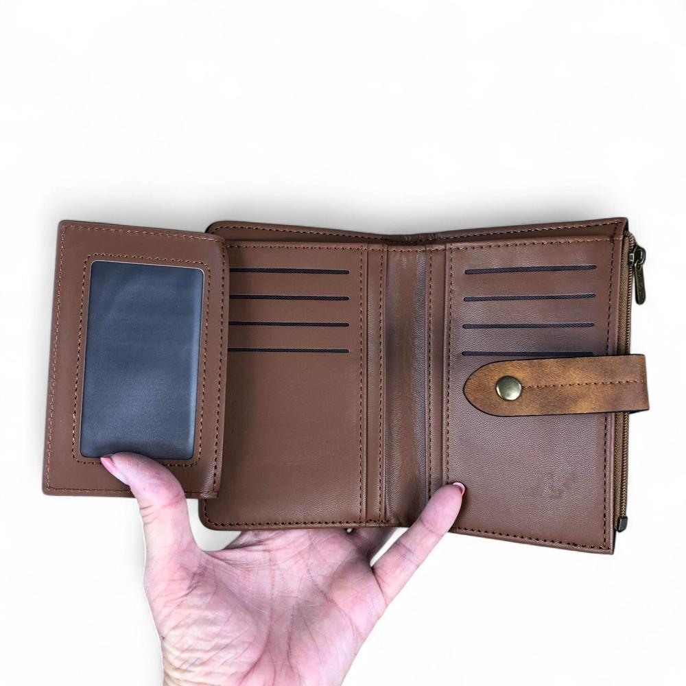 Medium KHAKI PU Leather Cotton Road Wallet with OUTSIDE ZIP Pocket