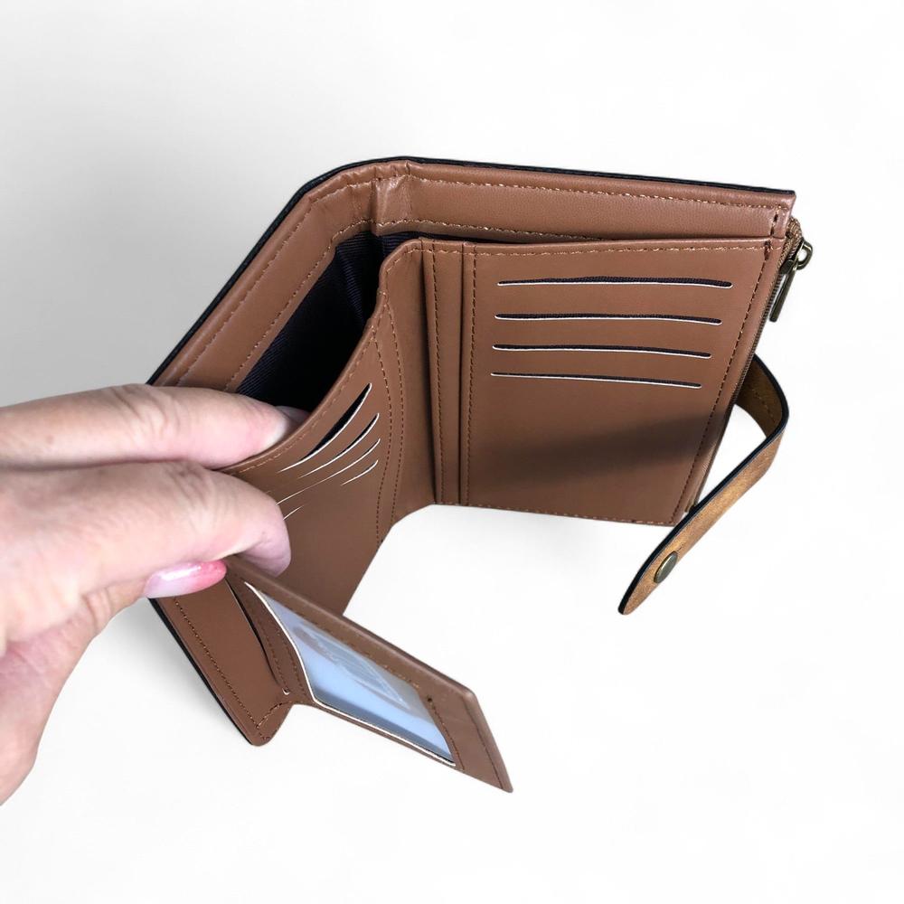 Medium KHAKI PU Leather Cotton Road Wallet with OUTSIDE ZIP Pocket