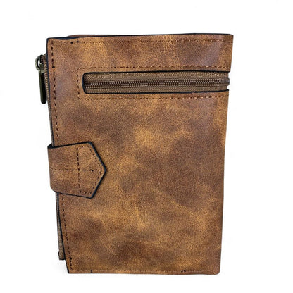 Medium KHAKI PU Leather Cotton Road Wallet with OUTSIDE ZIP Pocket