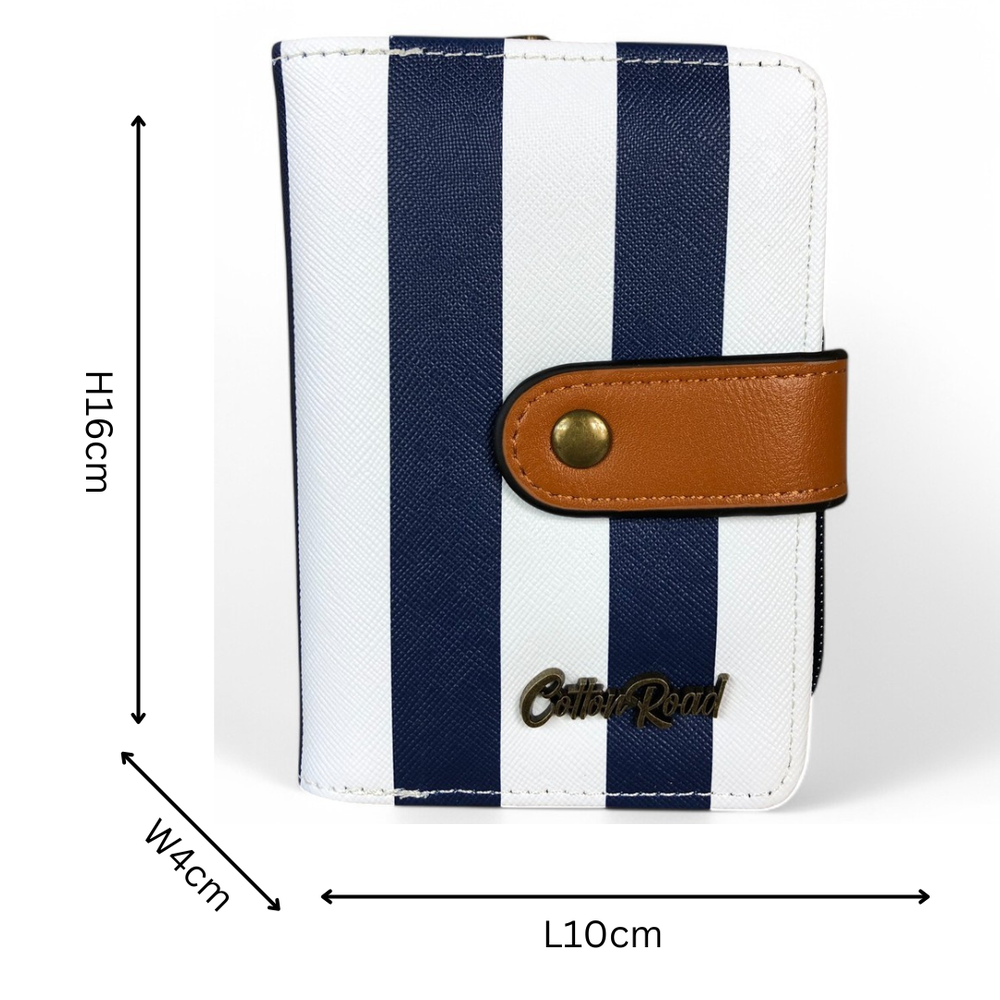 Medium NAVY and WHITE Cotton Road Wallet with TAN Trim and CLIP