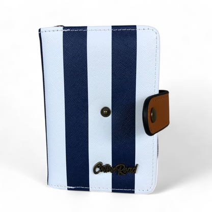 Medium NAVY and WHITE Cotton Road Wallet with TAN Trim and CLIP