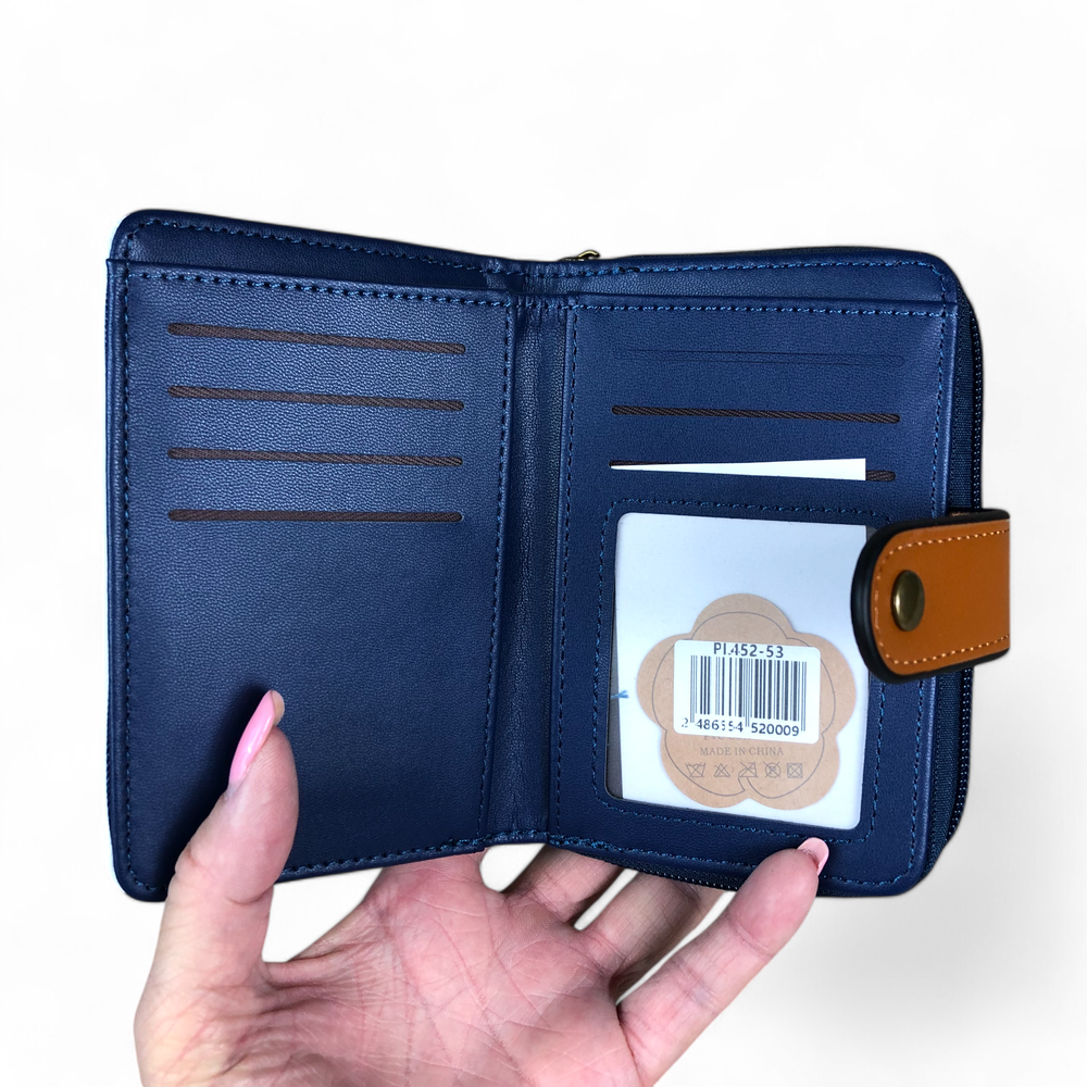 Medium NAVY and WHITE Cotton Road Wallet with TAN Trim and CLIP