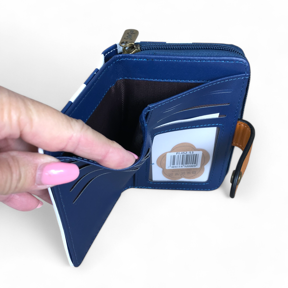 Medium NAVY and WHITE Cotton Road Wallet with TAN Trim and CLIP