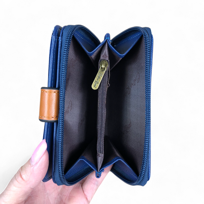 Medium NAVY and WHITE Cotton Road Wallet with TAN Trim and CLIP