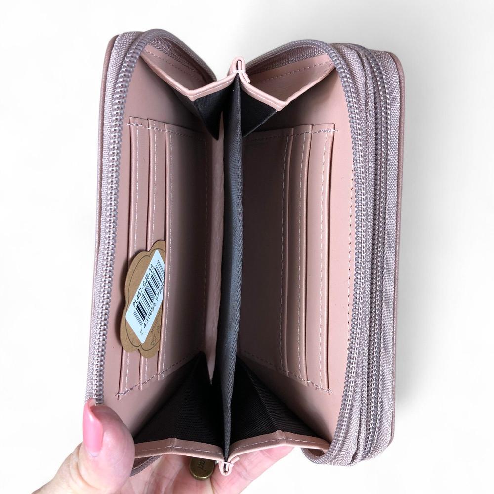 Medium PINK Cotton Road PU Leather Wallet with EMBROIDERED PROTEA