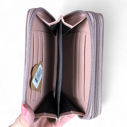 Medium PINK Cotton Road PU Leather Wallet with EMBROIDERED PROTEA