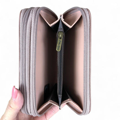 Medium PINK Cotton Road PU Leather Wallet with EMBROIDERED PROTEA