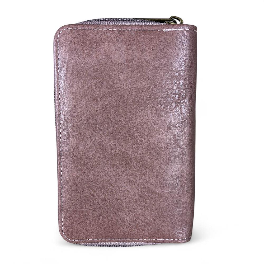 Medium PINK Cotton Road PU Leather Wallet with EMBROIDERED PROTEA