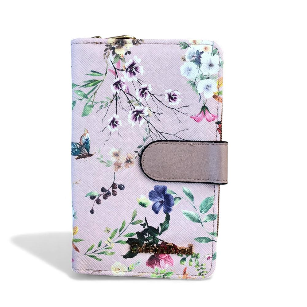 Medium PINK FLORAL PU Leather Cotton Road Wallet