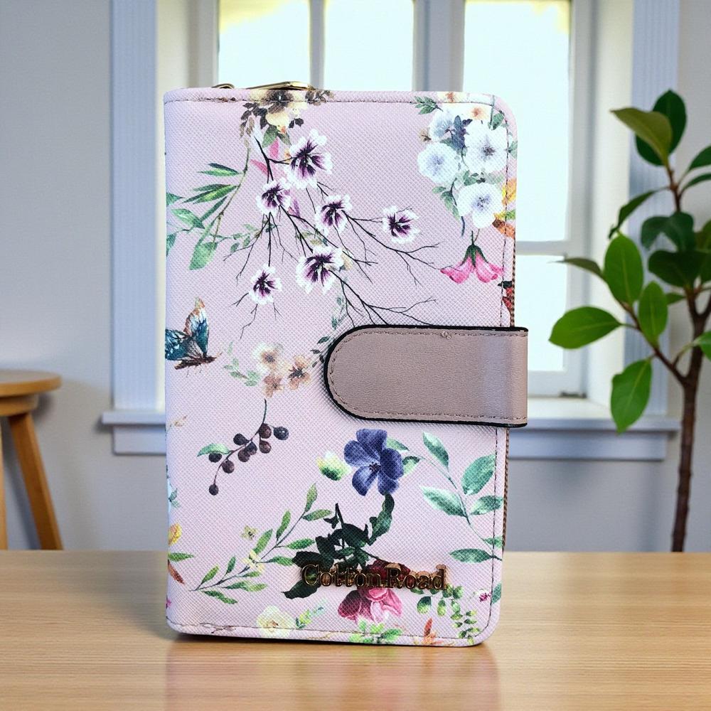 Medium PINK FLORAL PU Leather Cotton Road Wallet