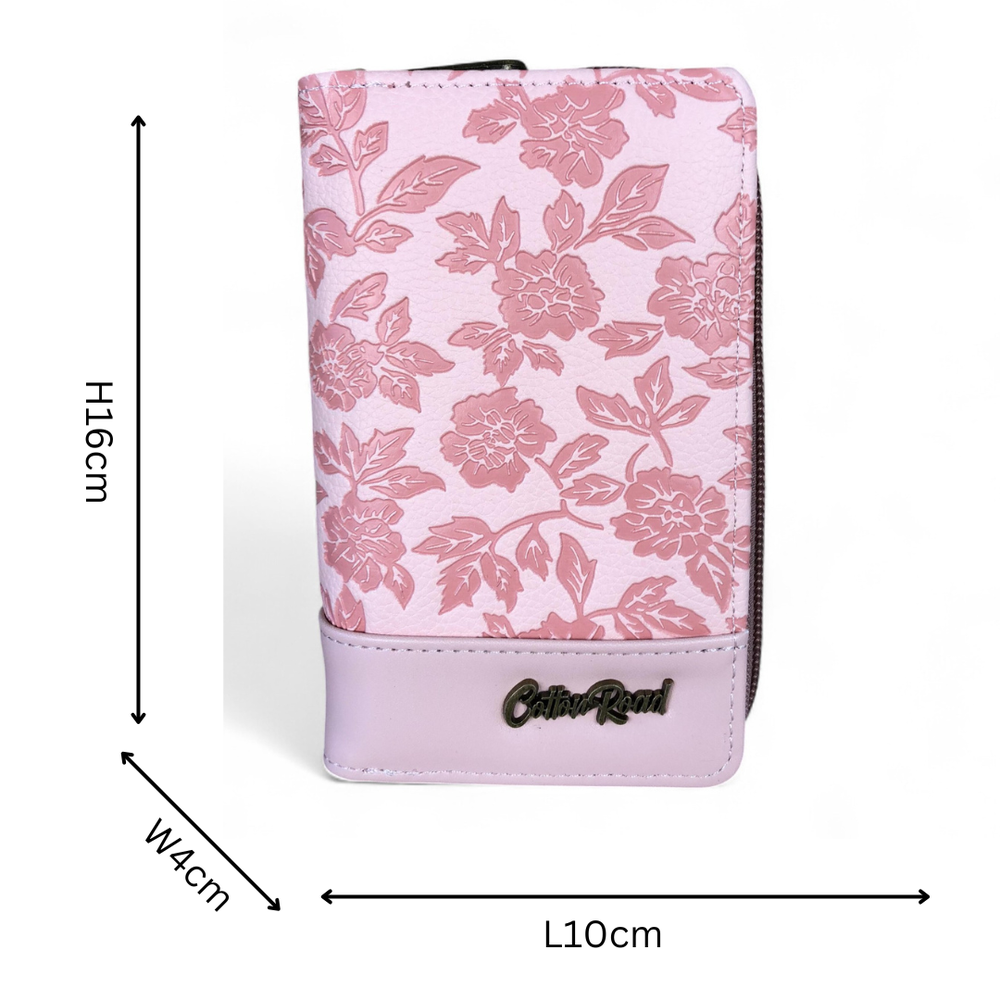Medium PINK PU Leather Cotton Road Wallet with FLORAL Panel
