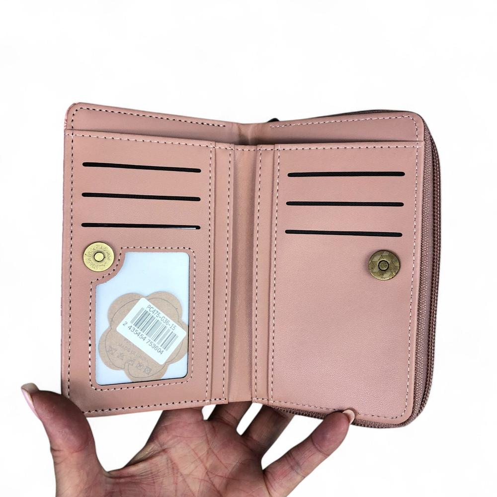 Medium PINK PU Leather Cotton Road Wallet with FLORAL Panel
