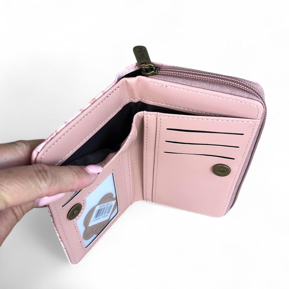 Medium PINK PU Leather Cotton Road Wallet with FLORAL Panel