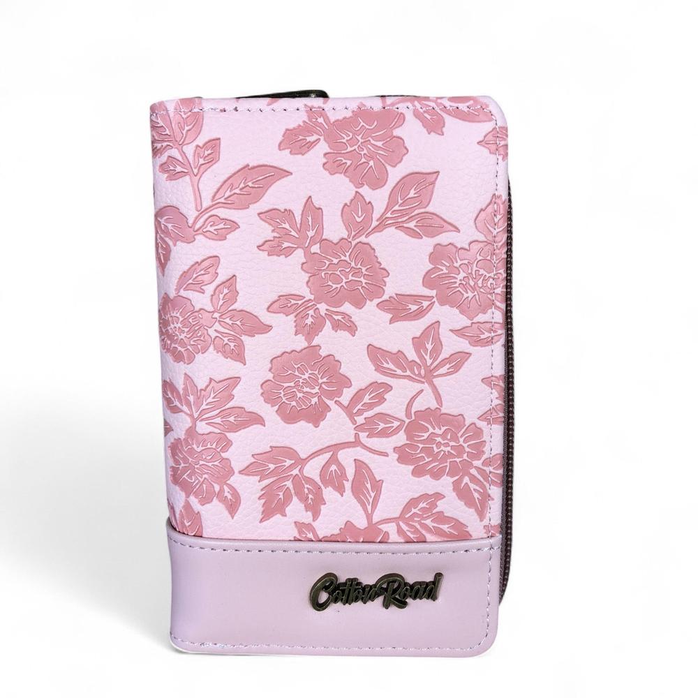 Medium PINK PU Leather Cotton Road Wallet with FLORAL Panel