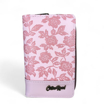 Medium PINK PU Leather Cotton Road Wallet with FLORAL Panel