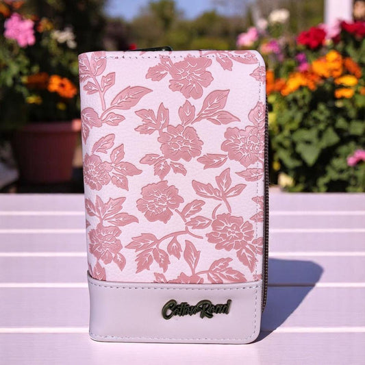 Medium PINK PU Leather Cotton Road Wallet with FLORAL Panel