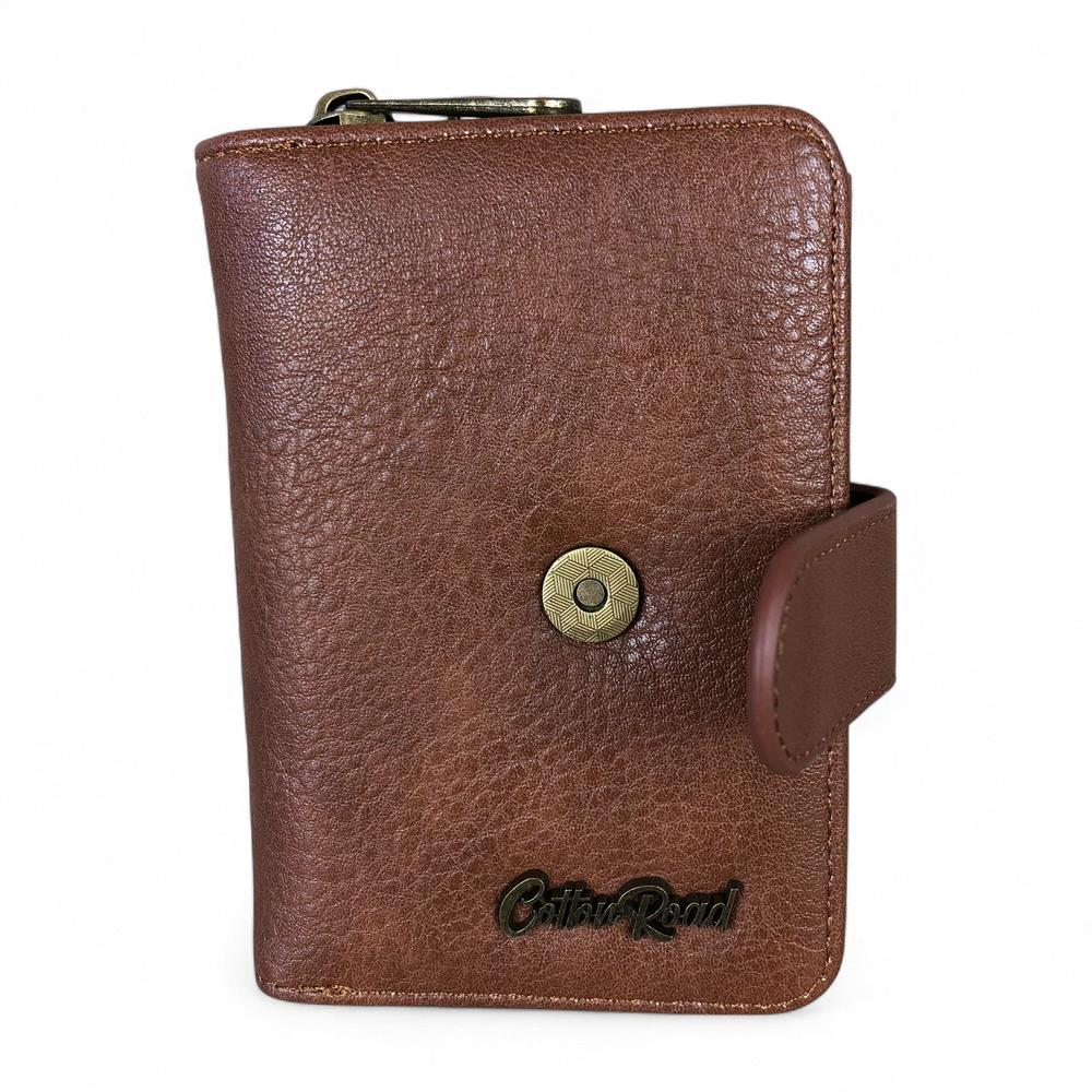 Medium TAN BROWN Cotton Road PU Leather Wallet with CLIP