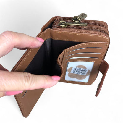 Medium TAN BROWN Cotton Road PU Leather Wallet with CLIP
