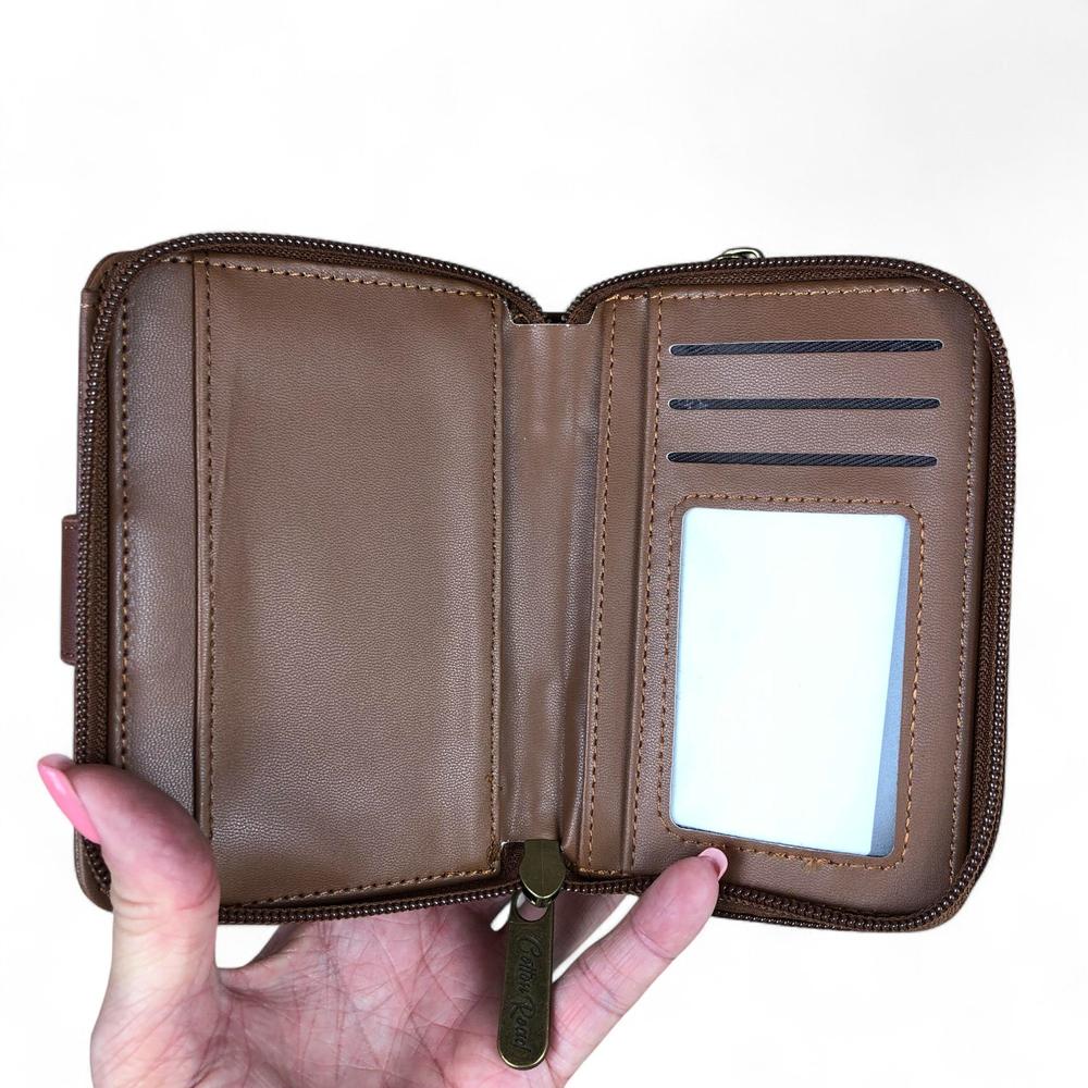 Medium TAN BROWN Cotton Road PU Leather Wallet with CLIP