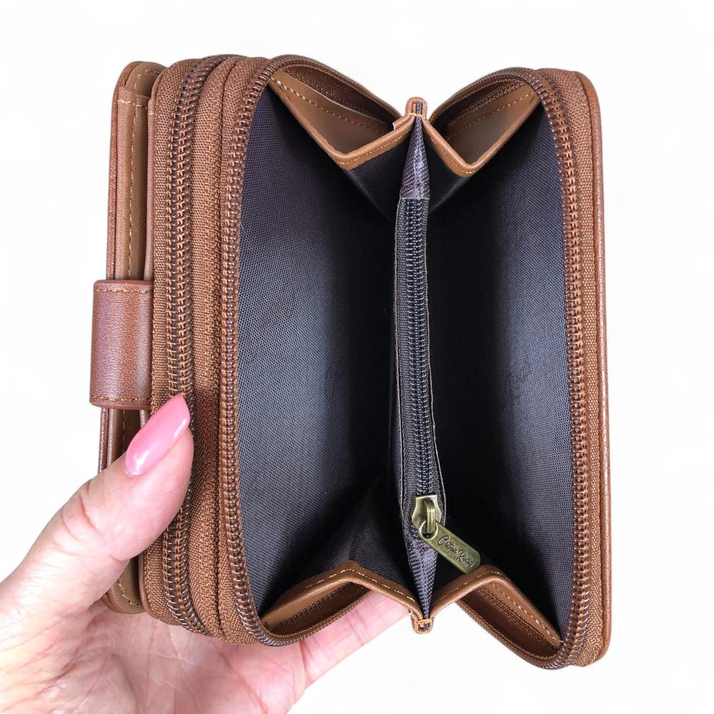 Medium TAN BROWN Cotton Road PU Leather Wallet with CLIP
