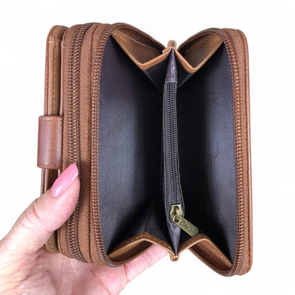Medium TAN BROWN Cotton Road PU Leather Wallet with CLIP