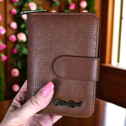 Medium TAN BROWN Cotton Road PU Leather Wallet with CLIP