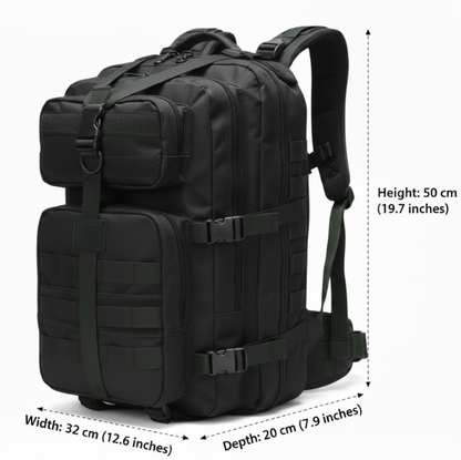 Tactical Outdoor Backpack: 30l Black canvas multi-compartment backpack - BLACK