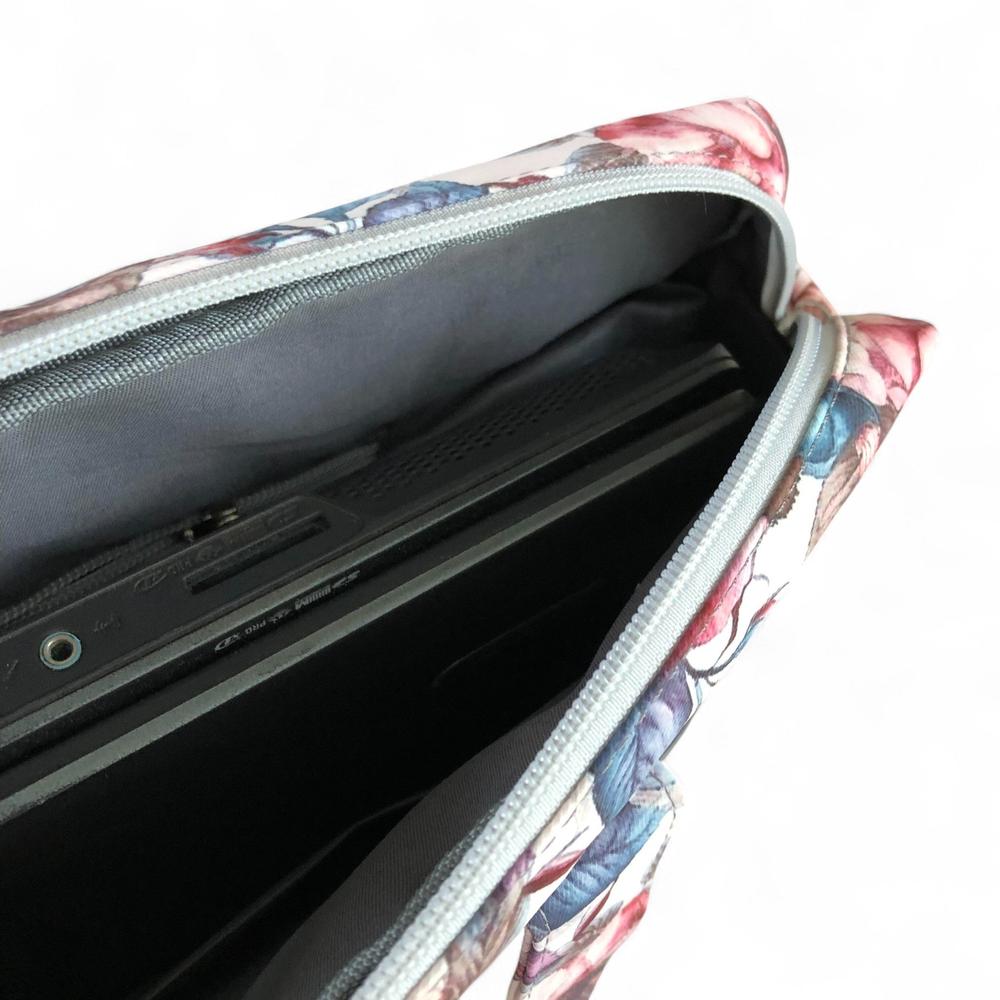 PINK Canvas FLORAL Cotton Road Laptop Bag with GREY Trim and Matching Sleeve COMBO