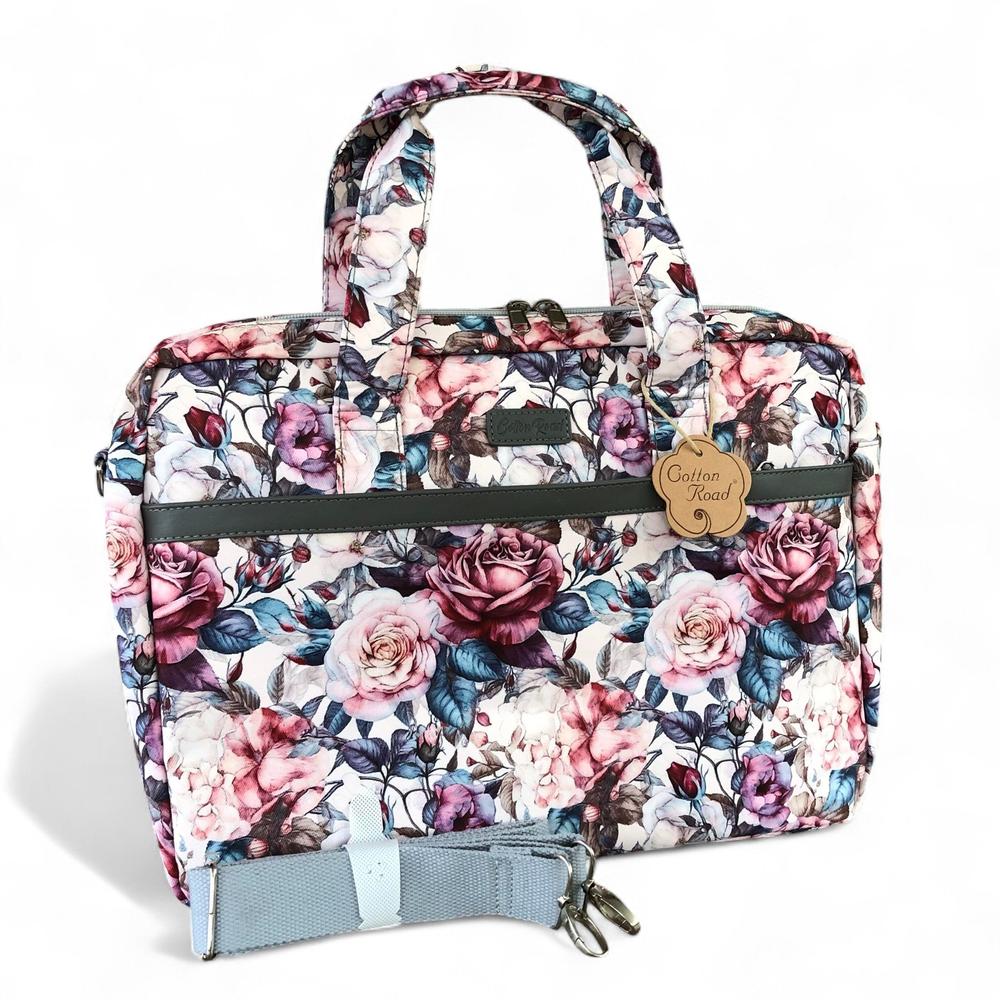 PINK Canvas FLORAL Cotton Road Laptop Bag with GREY Trim and Matching Sleeve COMBO