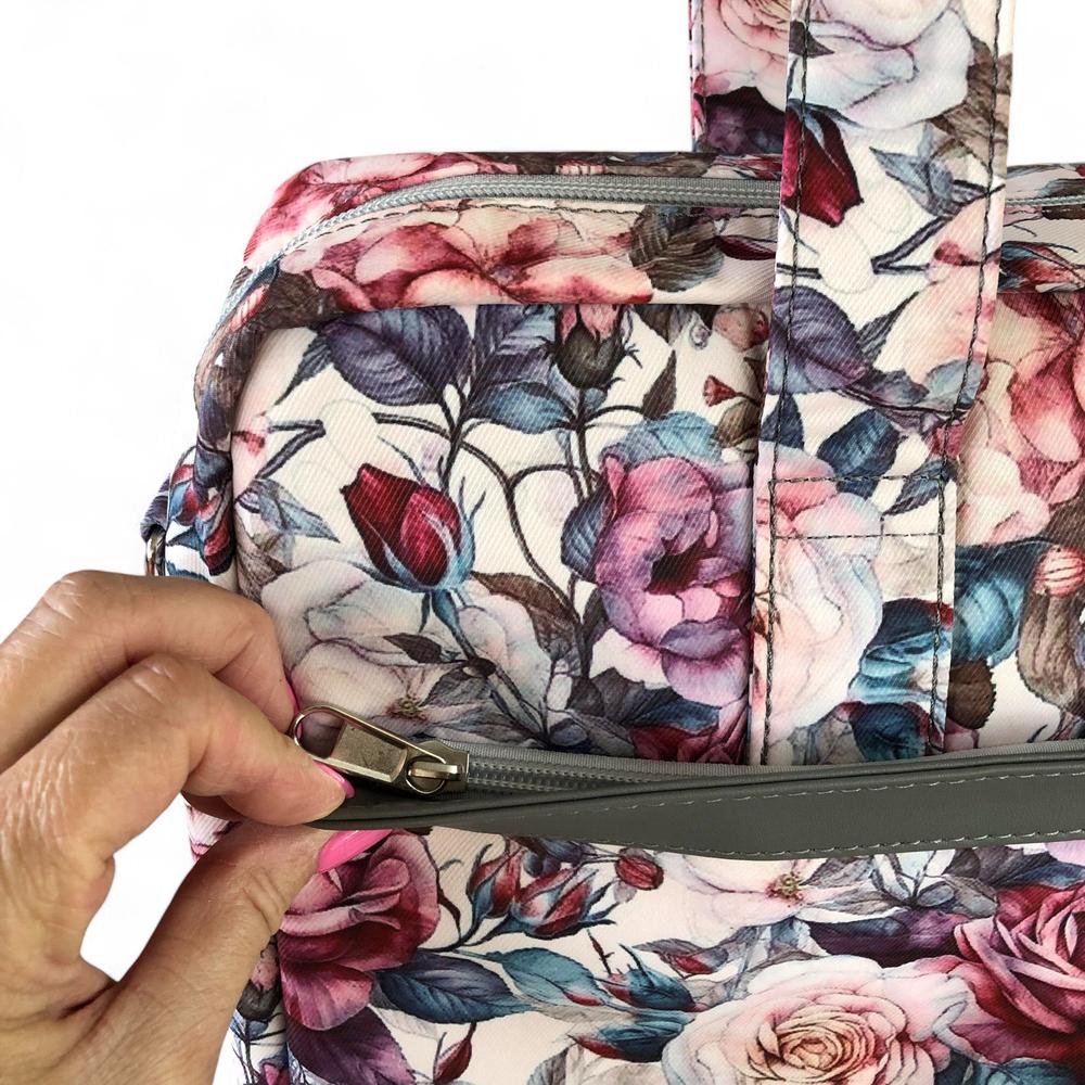 PINK Canvas FLORAL Cotton Road Laptop Bag with GREY Trim and Matching Sleeve COMBO