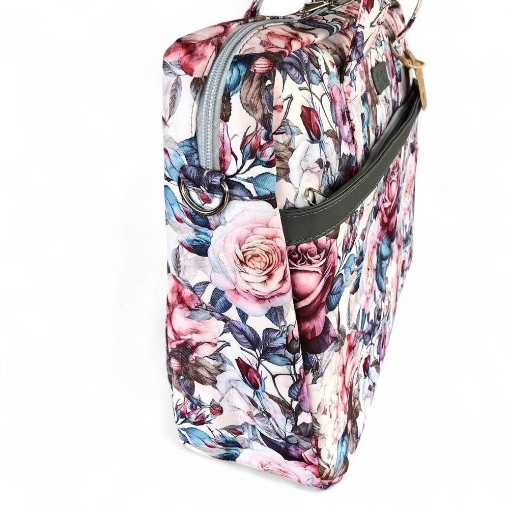 PINK Canvas FLORAL Cotton Road Laptop Bag with GREY Trim and Matching Sleeve COMBO