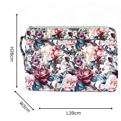 PINK Canvas FLORAL Cotton Road Laptop Bag with GREY Trim and Matching Sleeve COMBO