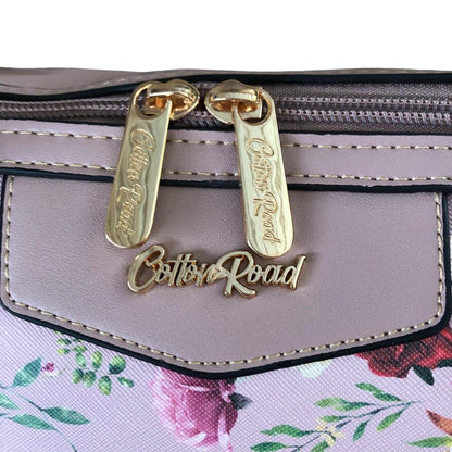 PINK Cotton Road PU Leather Barrel Handbag with FLORAL Panel