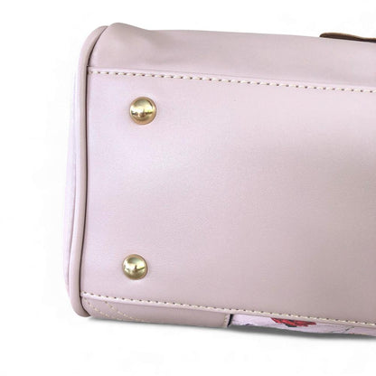 PINK Cotton Road PU Leather Barrel Handbag with FLORAL Panel
